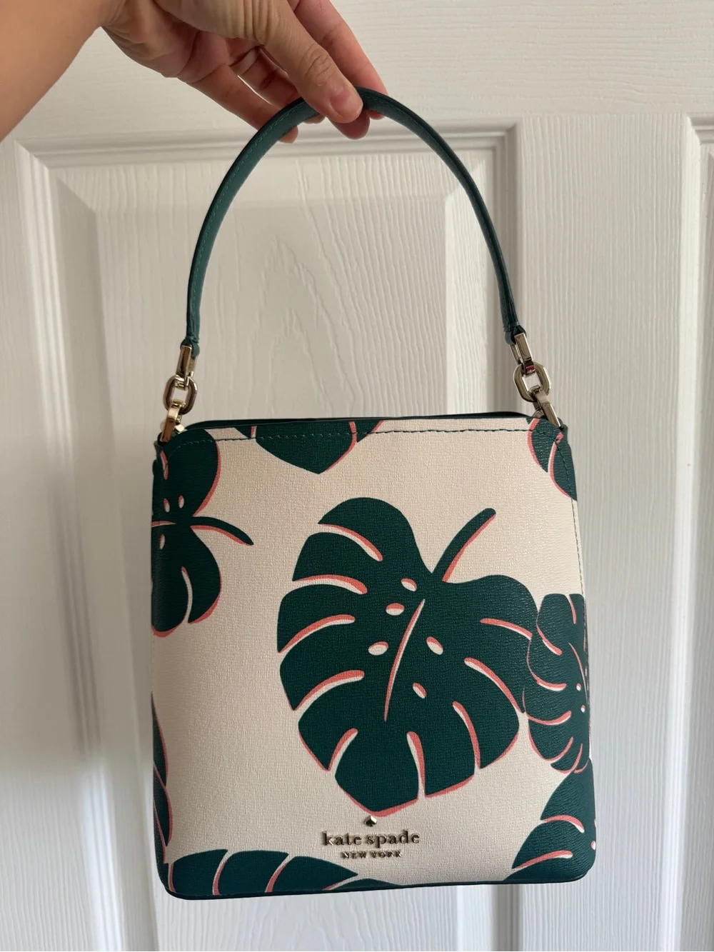 kate spade Cream Crossbody with Dark Green Tropical Leaf Print